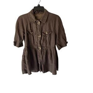 Cotton Brown Babydoll Blouse Size 10 Medium Button Front‎ Y2K Style